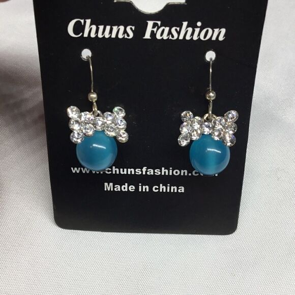 Crystal Bow Tie Ball Drop Earrings (H15) - Picture 1 of 4